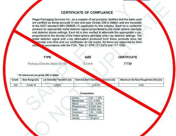 Certificates of Compiance